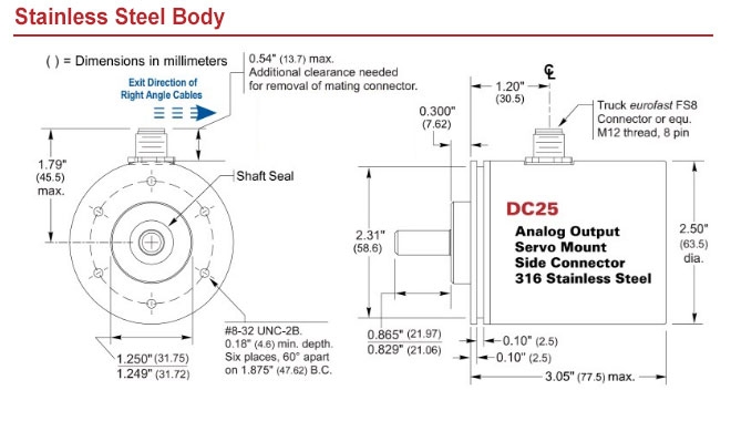 DC25 Absolute Servo Mount, Stainless, Side Connector