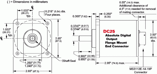 DC25F-XXXXXE - Flange mount, End connector