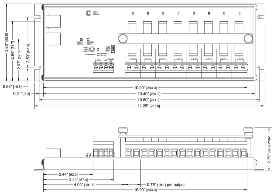 RBE2-8 Dimensions: Panel Mount