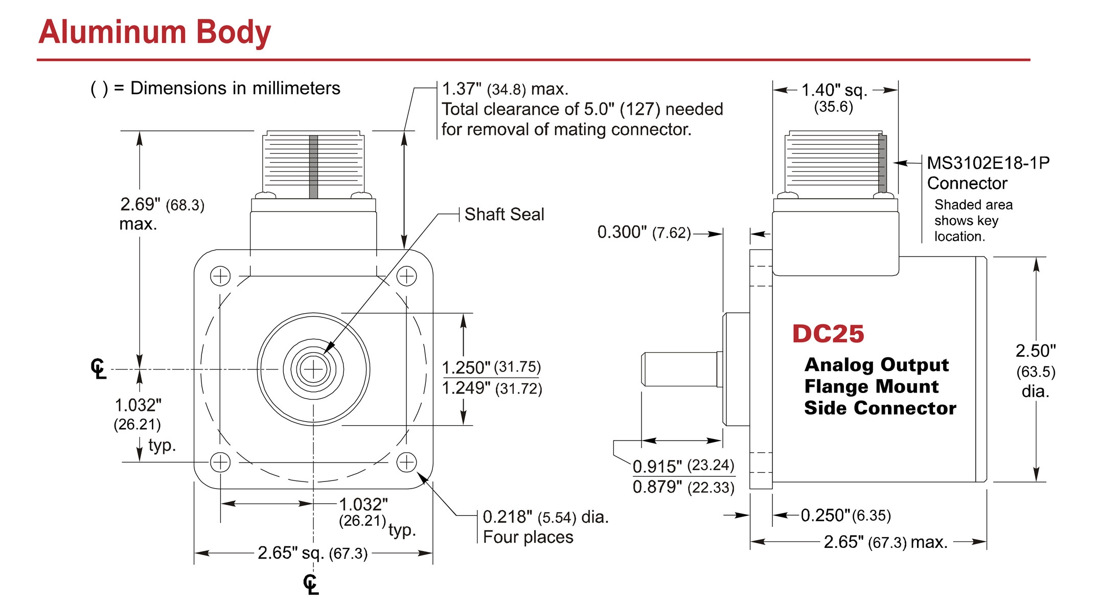 DC25 Absolute Analog: Flange Mount, Aluminum, Side Connector