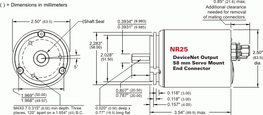 NR25 = DeviceNet Single-turn and Multi-turn, 58mm Servo Mount, End Connector