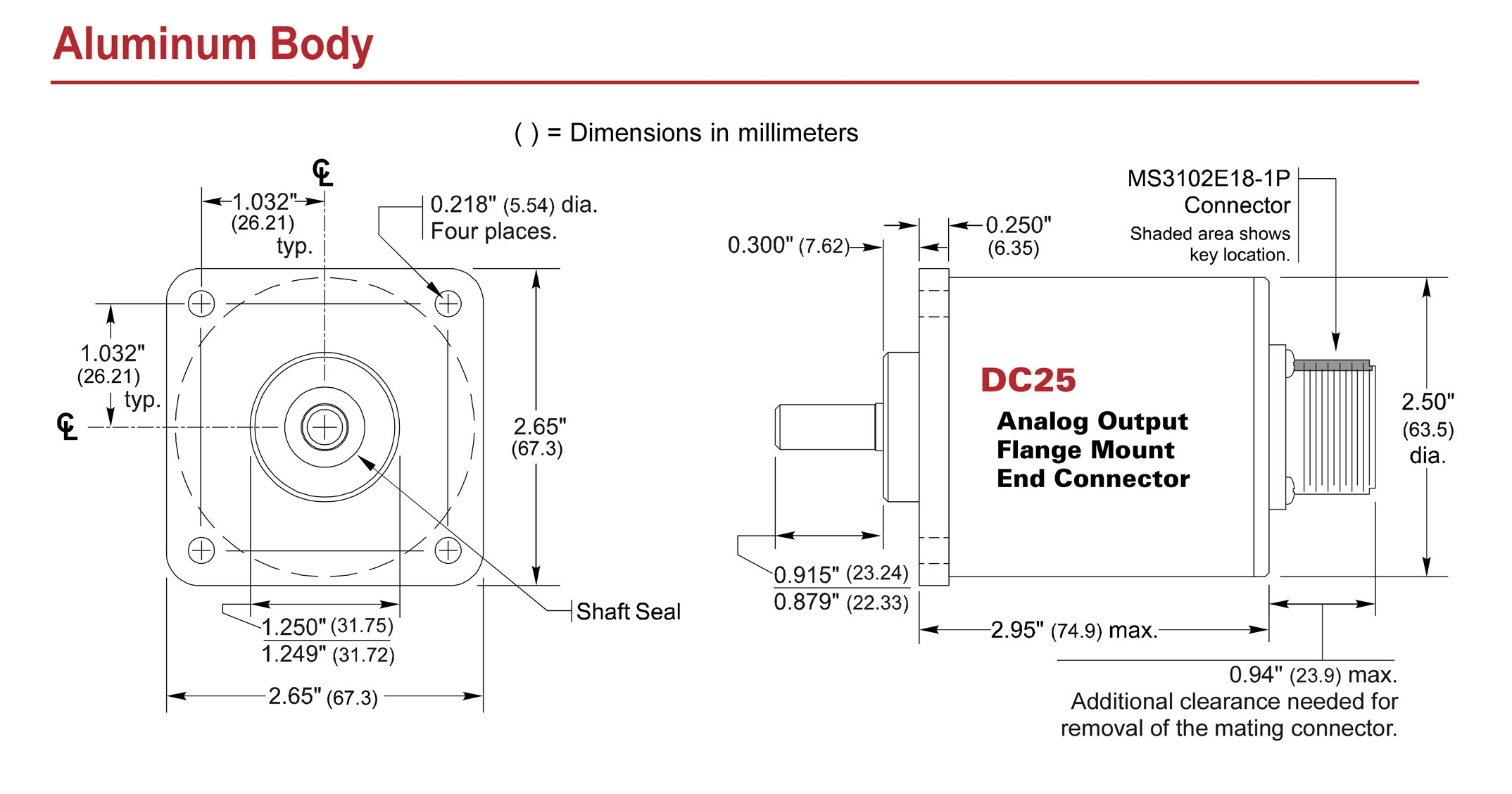 DC25 Absolute Analog: Flange Mount, Aluminum, End connector