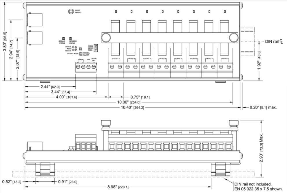 RBE2-8 Dimensions: DIN Rail Mount