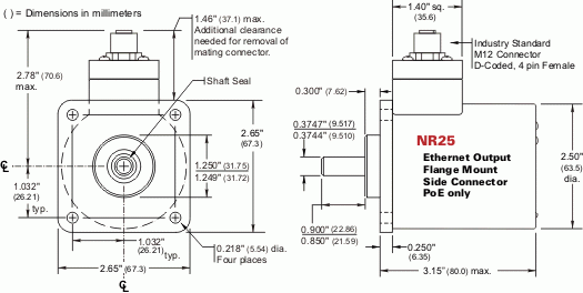 NR25 = EtherNet/IP & Modbus TCP Single-turn and Multi-turn, Flange Mount, Side Connector