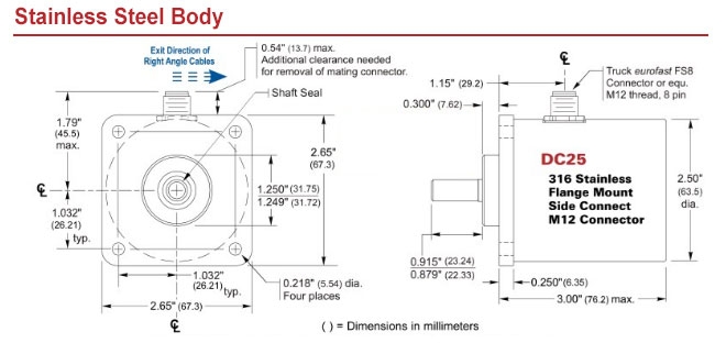 DC25 Absolute Analog: Flange Mount, Stainless, Side Connector