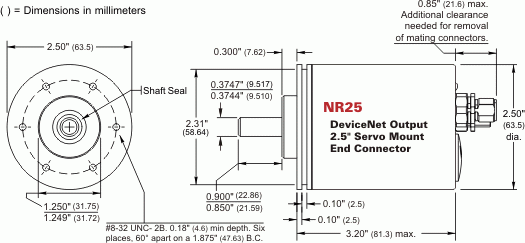 NR25 = DeviceNet Single-turn and Multi-turn, Servo Mount, End Connector